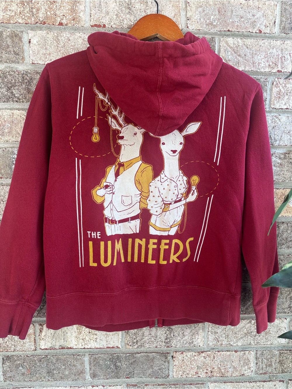 The Lumineers Maroon Burgandy Deer Graphic Zip Hoodie Womens Small